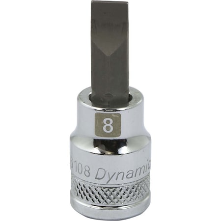 Dynamic Tools 3/8" Drive Slotted Head, Sl8 Bit Standard Length, Chrome Socket D006108
